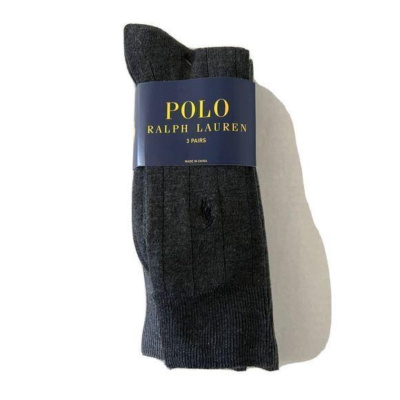 POLO RALPH LAUREN 3 PAIR PACK GREYS MEN SZ L Fits 6-12.5 SOCKS NEW IN PACKAGE - Picture 1 of 7